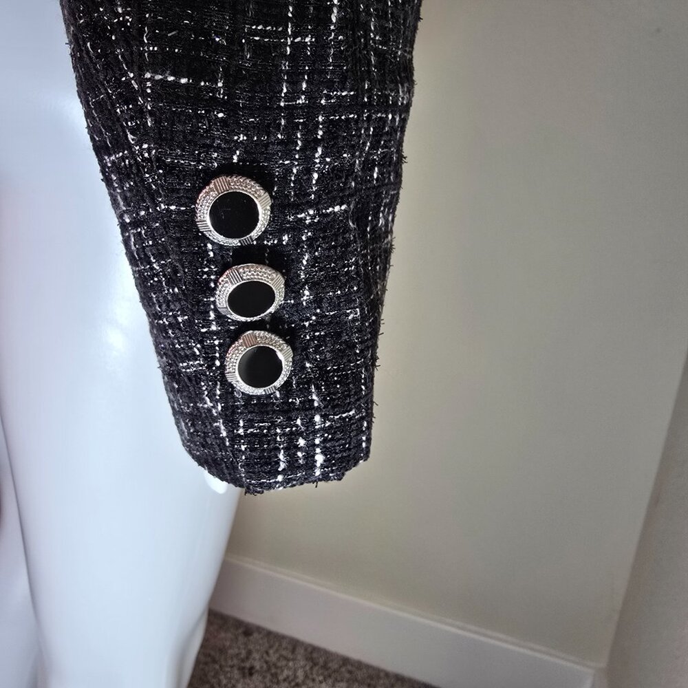 Rachel Zoe Tweed Scoop Neck Blazer Black - Picture 3 of 5